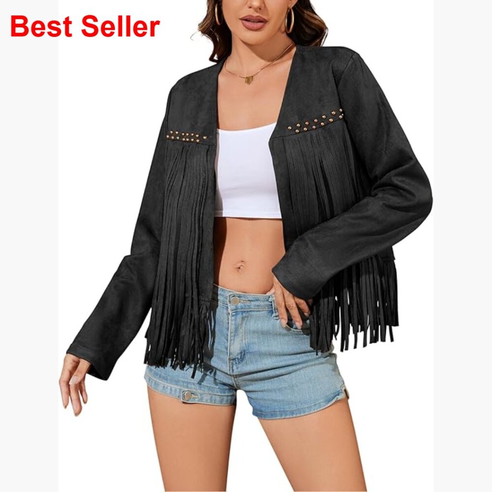 Faux Leather Jacket Oversized Cropped Fringe Western Cowgirl Motorcycle Coat